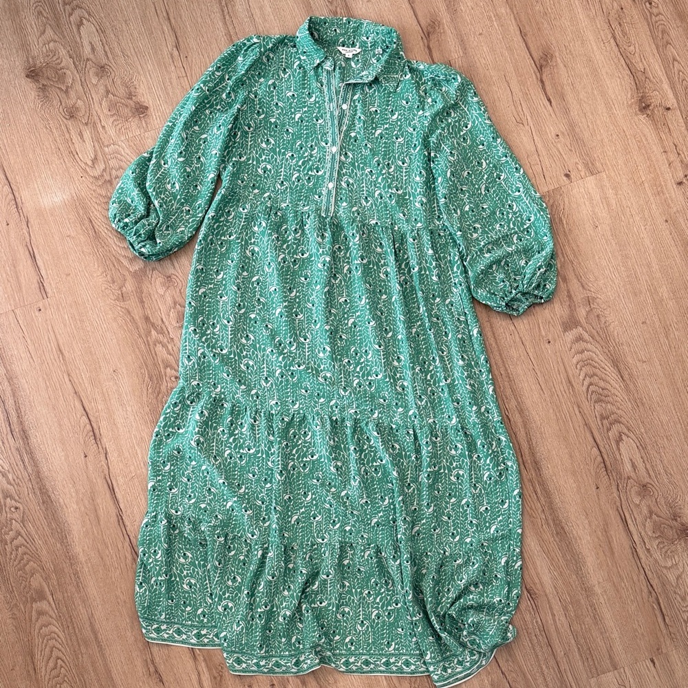 Max Studio Green Floral Long Sleeve Midi Dress